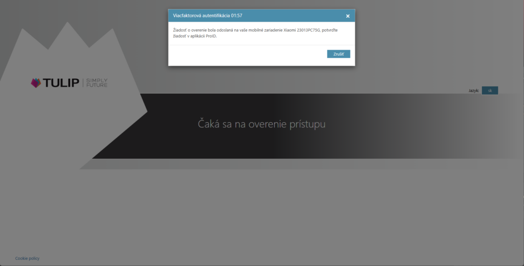 MFA prihlasenie cez pop-up okno v aplikacii - tulip